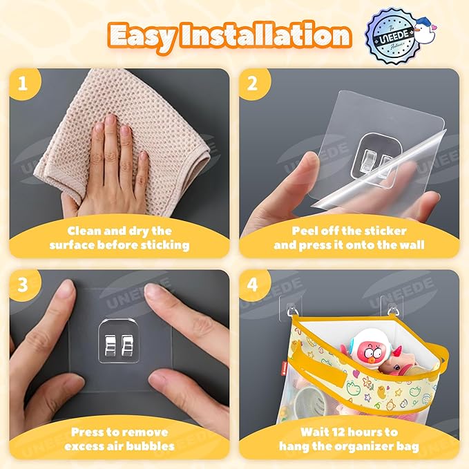 UNEEDE Duck Print Bath Toy Organizer, 4.15 Gallons Bathtub Toy Holder, Quick Dry Mesh Shower Caddy, Yellow Duck Stuff