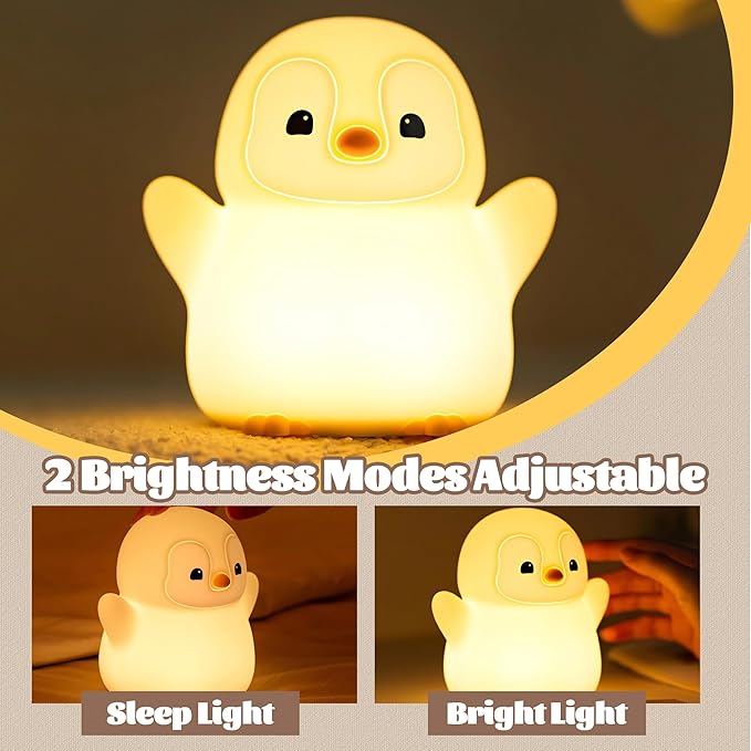 Penguin Nursery Night Light,LED Squishy Silicone Lamp,2 Levels Dimmable Bedroom Nightlight for Kids,Touch Light,Dorm Decor lamp,Baby Boys Girls Gifts (Standing Penguin)
