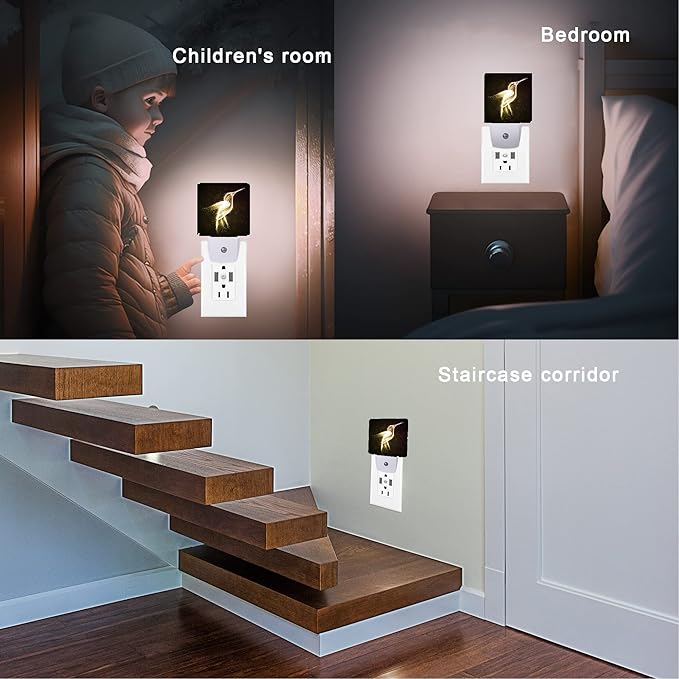 Hummingbird Night Light,Night Lights 0.5W Sleep Friendly for Women/Men Led Night Light Dusk to Dawn Sensor Nightlight for Stairway/Hallway/Kitchen
