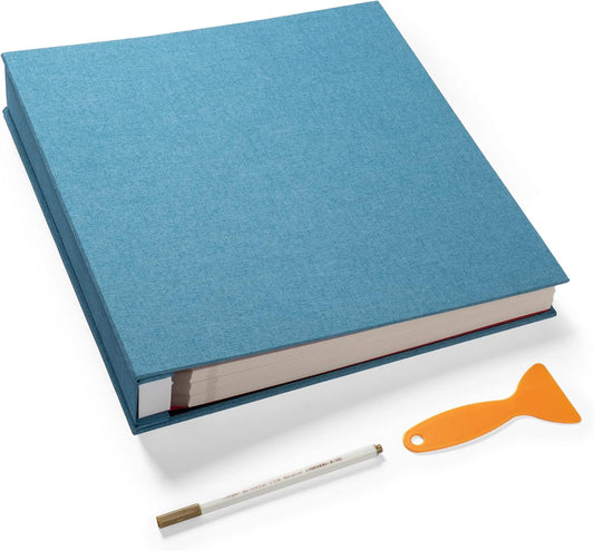 Large Photo Album Self Adhesive 4x6 8x10 10x12 Scrapbook Magnetic Album DIY Scrapbook Length 13 x Width 12.8 (Inches) 120 Sticky Pages Linen Cover DIY Photo Album(Sky blue)