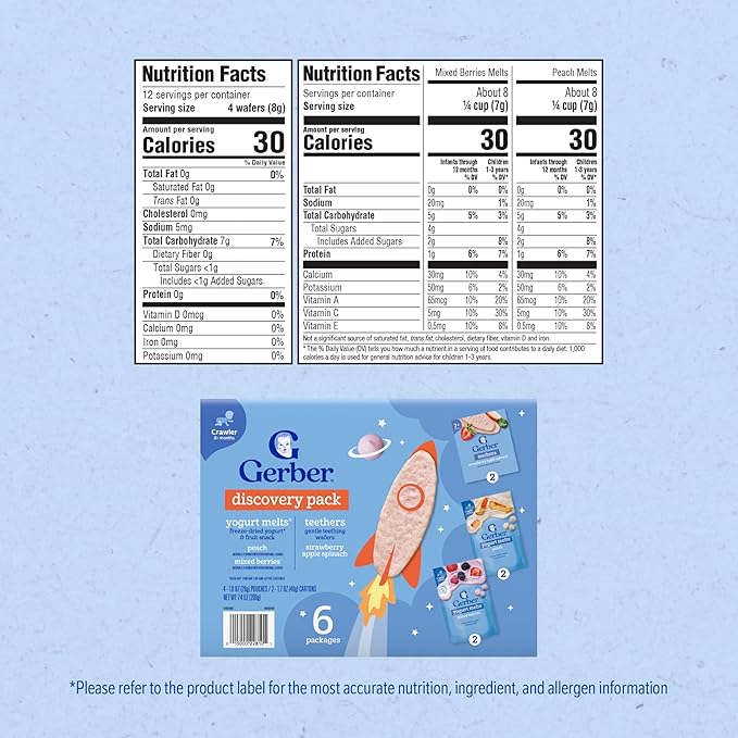 Gerber Stage 3 Baby Snacks Discovery Pack, Yogurt Melts, Teething Wafers, 6PK