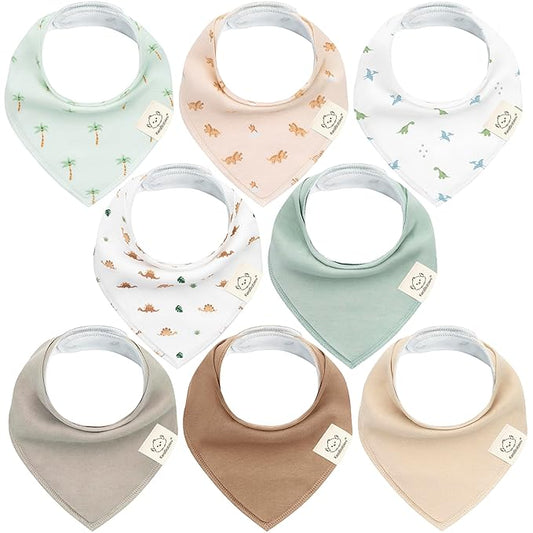 8-Pack Organic Baby Bandana Bibs for Boys, Girls - Super Absorbent Triangle Baby Bibs for Drooling and Teething Infant, 100% Cotton Extra Soft for Newborn, Infant 0-36 Months (Roarsome)