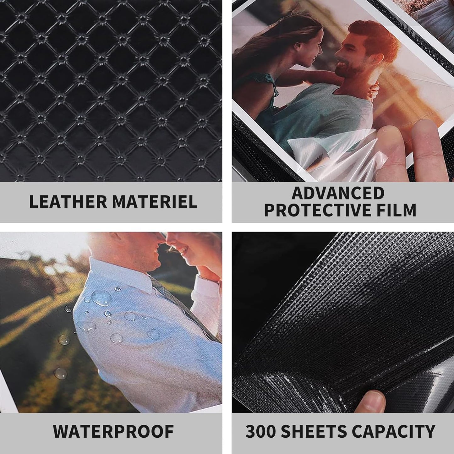 RECUTMS Photo Albums for 4x6 Photos Holds 300, 3 Per Pages Photo Picture Album PU Leather Button Grain Cover, Horizontal Photos Record Family Wedding Anniversary Baby Holiday Travel Album Black