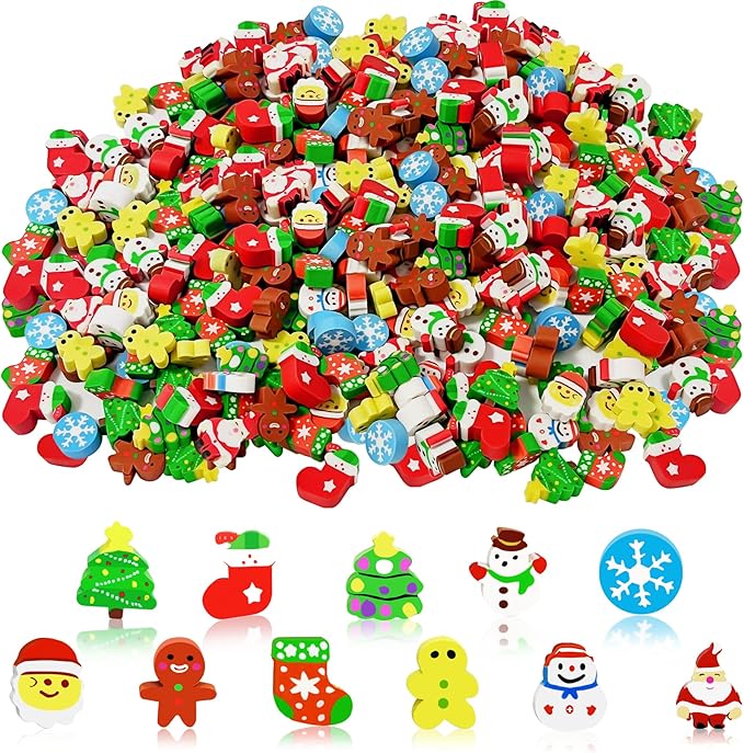 150 Pcs Christmas Mini Erasers for Kids, Cute Small Animal Erasers Bulk for Kids Desk Pets Christmas Pencil Erasers Socks Santa Snowflakes Gift Filling Homework School Classroom Rewards Prizes