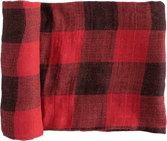 Little Unicorn Premium Cotton Swaddle Baby Blanket | Breathable Fabric | for swaddling, Play, Nursing & More (Red Plaid)