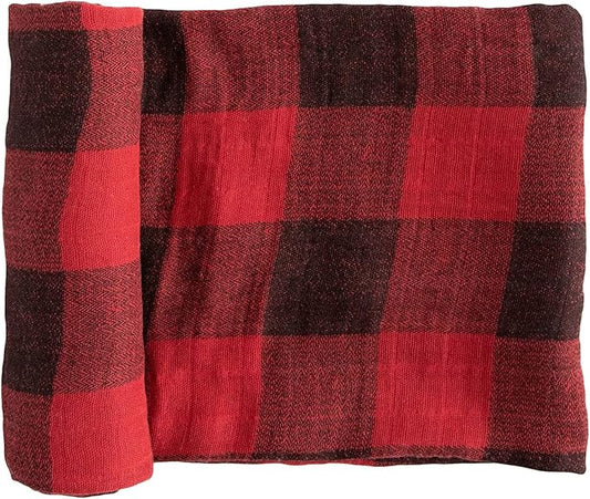 Little Unicorn Premium Cotton Swaddle Baby Blanket | Breathable Fabric | for swaddling, Play, Nursing & More (Red Plaid)