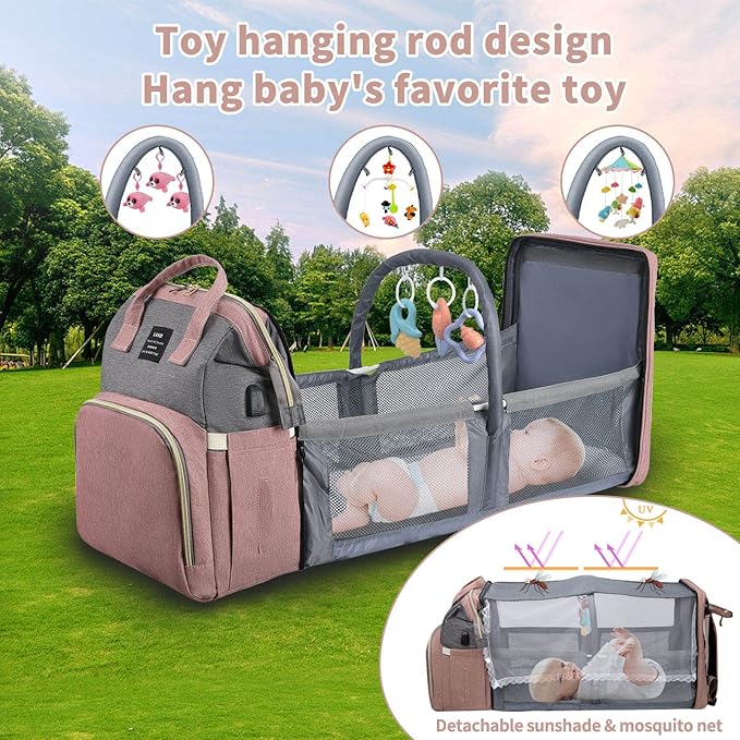 Diaper Bag with Changing Station,Diaper Bag Backpack,Girl Boy Diaper Bag,Large Capacity,900d Excellent Oxford(Ungrade Pink Grey)