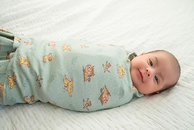 HALO 100% Cotton Sleepsack Swaddle, 3-Way Adjustable Wearable Blanket, Newborn, TOG 1.5, Lion King Friends