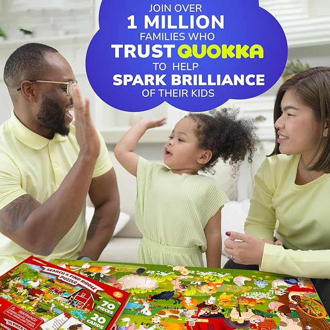 QUOKKA Search and Find Puzzles for Kids Ages 4-6 - Riddle Kids Puzzles 6-8 Years Old - 70 Unique Pcs - 20 Illustrated Guessing Cards - Engaging Children Themes - Farm Puzzle Gift for Toddlers 3-5