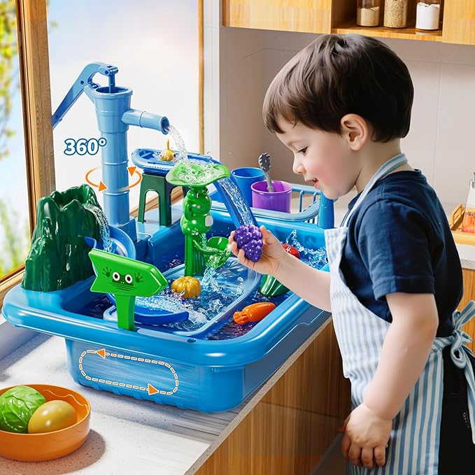 Water Table for Toddlers 1-3- Kids Play Sink with Pump and Running Water, Water Table for Kids Ages 4-8 with Fishing Games, Summer Outside Sensory Gift Toys for Boys and Girls 2 3 4 5 6 7 8