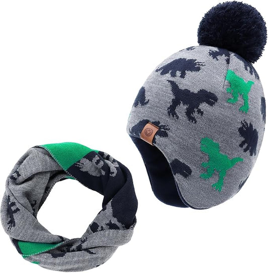 Duoyeree Kids Beanie Hat for Boys Girls Pom-pom Kint Hats Cozy Lining Winter Skull Cap