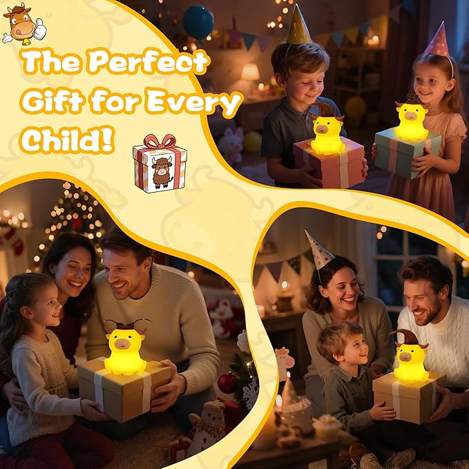 Highland Cow Night Light, Cute Animal Silicone Touch Cow Lamp, Highland Cow Gifts for Boys Girls Women Christmas, Dimmable Soft Glow Bedside Lamp for Nursery Bedroom Decor