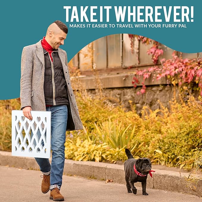 Bundaloo Freestanding Dog Gate Expandable Decorative Wooden Fence for Small to Medium Pet Dogs, Barrier for Stairs, Doorways, & Hallways (Hearts N' Diamonds)