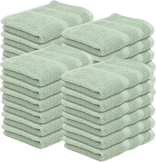 Kaufman - Washcloths for Bathroom, Spa, Gym, and Face Towel 100% Cotton Ring Spun, Ultra Soft Feel and Highly Absorbent Fingertip Towels (24, SAGE Green)