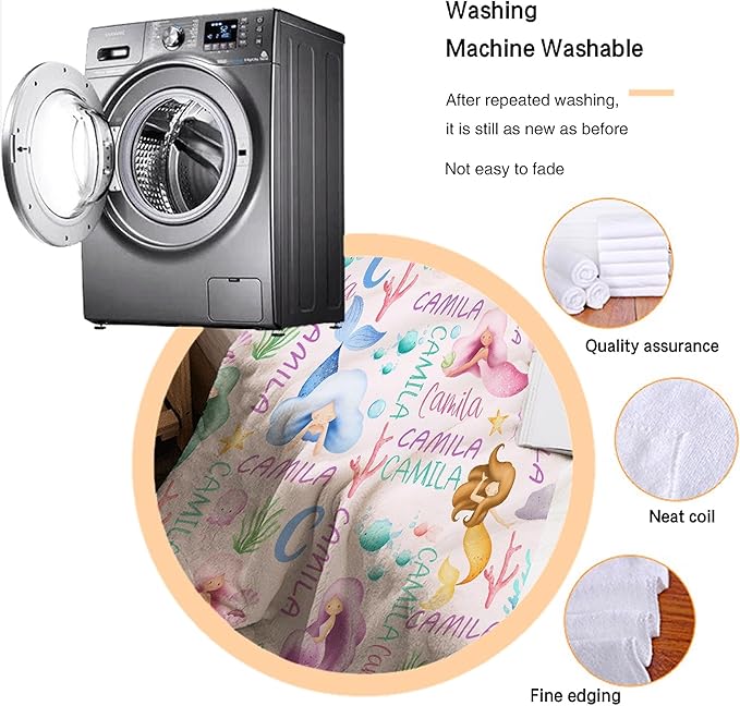 Personalized Mermaid Baby Blanket with Name - Custom Swaddle Blanket for Toddlers, Infants, Kids & Newborns - Nursery Stroller Crib Decor Throw - Birthday Gift