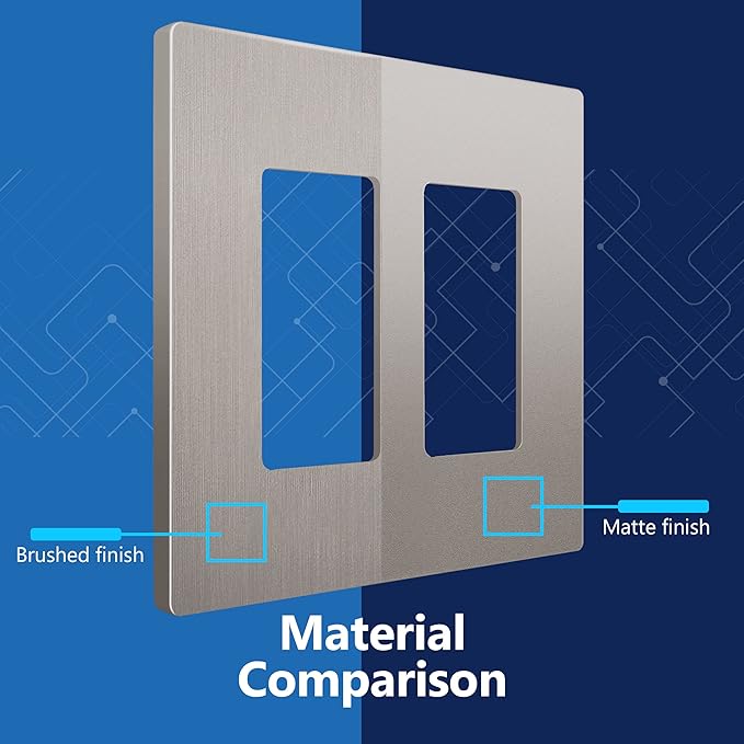 LIDER Brushed Finish Decorator Switch Cover, Screwless Wall Plate, Mid-Size 2-Gang 4.88" x 4.92", Unbreakable Polycarbonate Thermoplastic, UL Listed, LSWP-32M-BNK, Brushed Nickel