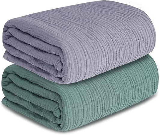 Muslin Swaddle Blankets for Newborn, 2 Pack Breathable Soft Receiving Blanket, Large 41 x 41 inches Swaddle Wrap Burping Clothes, Essentials Infant Shower Items. (Gray & Green)