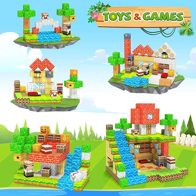Magnetic Blocks, Magnetic Building Blocks, Magnet Cubes Kids Toys Farm games, Sensory STEM Building Toys for 3-5 4-6 5-7 6-8 Year Old Boys Girls, Christmas Birthday Gifts for Boys & Girls Ages 3+