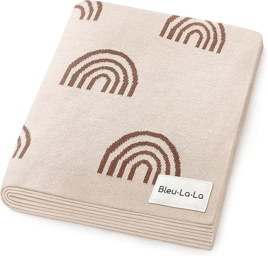 Baby Blanket for Girls and Boys - 100% Cotton Buttery Soft Cozy Receiving Swaddle Stroller Blanket for Shower Gift Registry for Newborns, Infants, Toddlers (Rainbow - Taupe)