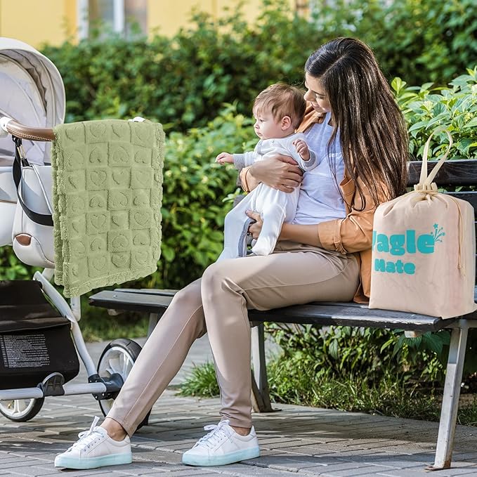 4 Pack Soft Newborn Fuzzy Baby Blanket for Boy, Crib Blankets with Checkered Lovey Design Samll Throw Toddler Receiving Blanket for Daycare,30”×40” (Blue、Green)