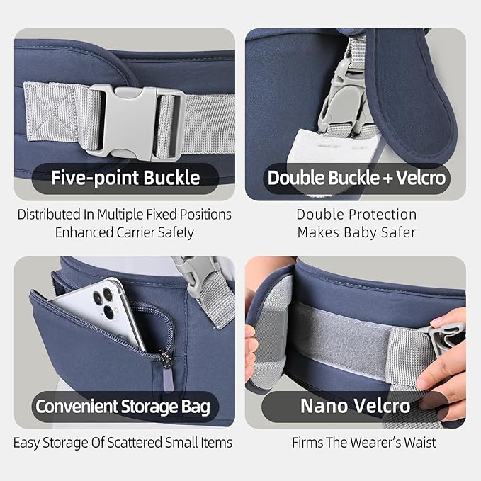 AIBABY Baby Carrier - Adjustable & Detachable Hip Seat, Ergonomic Lumbar Support, Breathable Airflow Design, Hands-Free Infant Carrier for Newborn to Toddler (7-44 lbs), All Seasons (Black)