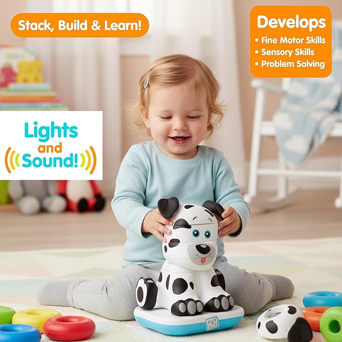 Stack-a-Roos Dalmatian Puppy by Salus Brands - Animal Stacking Toy, Educational Early Learning Toy for Infants Babies Toddlers, Age 12+ Months - Great Baby Gifts, STEM Toy