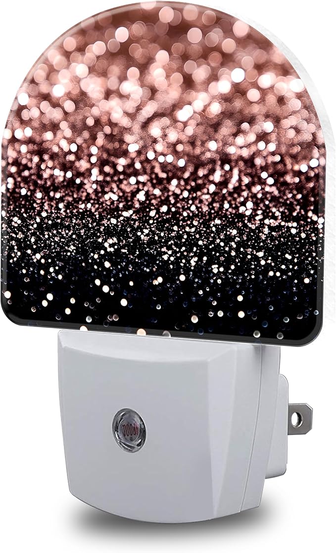 Night Lights Plug into Wall Rose Gold Glitter Night Light Dusk to Dawn Smart Sensor Decorative Round Led Lamp for Bedroom Kitchen Hallway Nightlight for Women Men