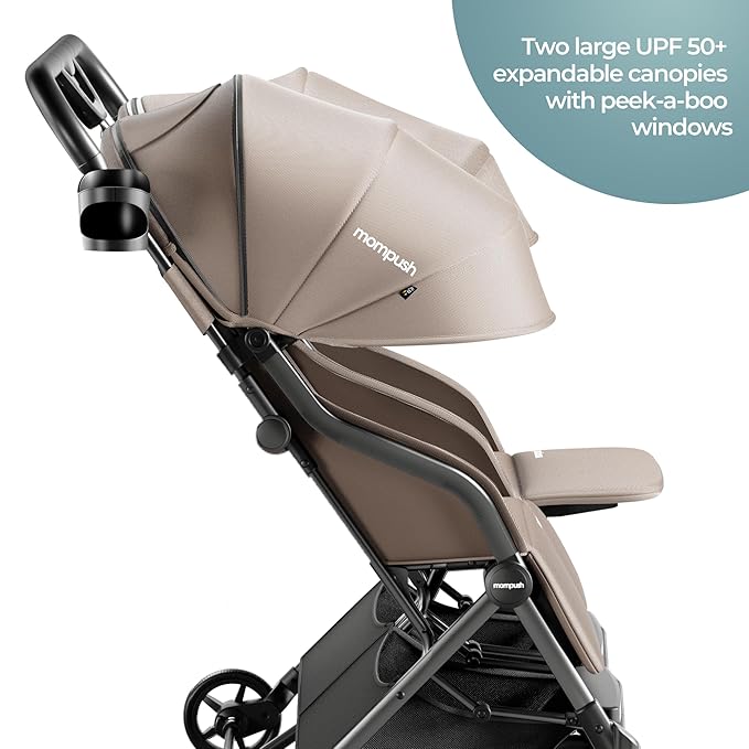 Mompush Lithe Double Stroller, Lightweight Side by Side Stroller for Newborn and Toddler, Easy Fold, Spacious Seats with Recline, UPF50+ Canopy
