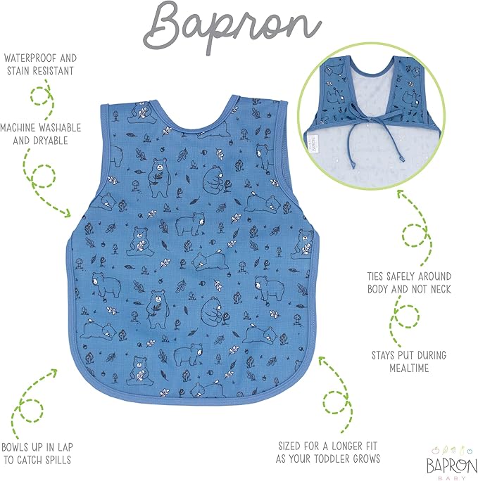 BapronBaby Animal Prints Bapron - No Neck Tie Safer Bib - Baby & Toddler - Soft Waterproof - PVC, BPA & Phthalate Free - 6m+