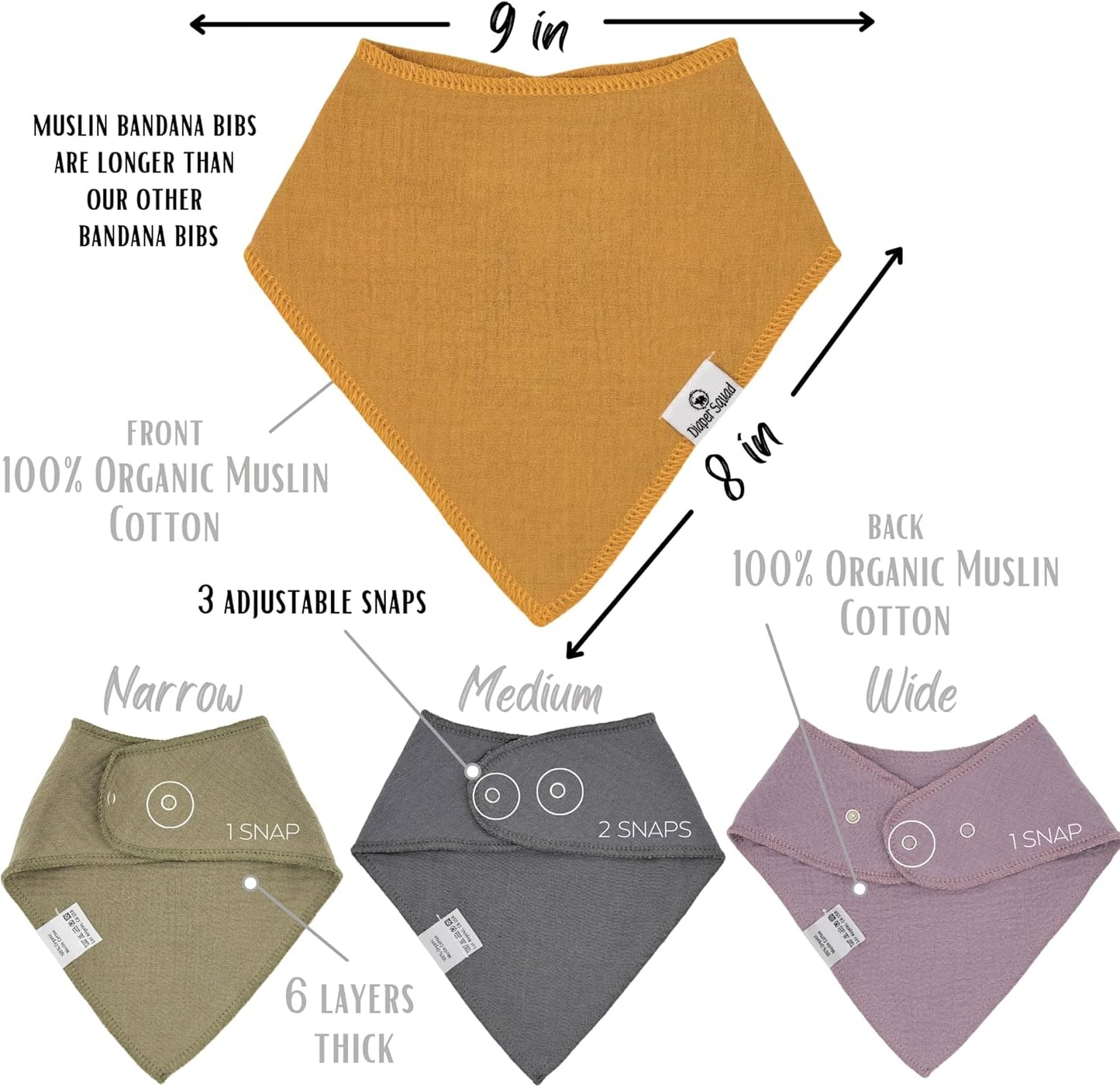 DiaperSquad's Baby Bibs for Drooling and Teething, Bibs for Boys, Baby Girl - Solid Cotton Baby Drool Bibs