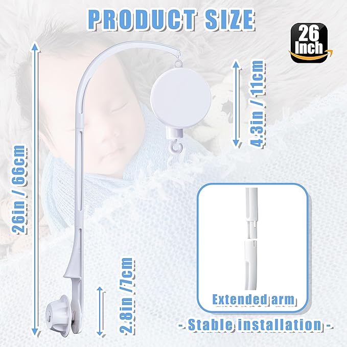 26 inch Baby Crib Mobile Bed Bell Holder Arm, Mobile Hanger, The Bracket Nut can be Adjusted Width，Baby Mobile Hanger
