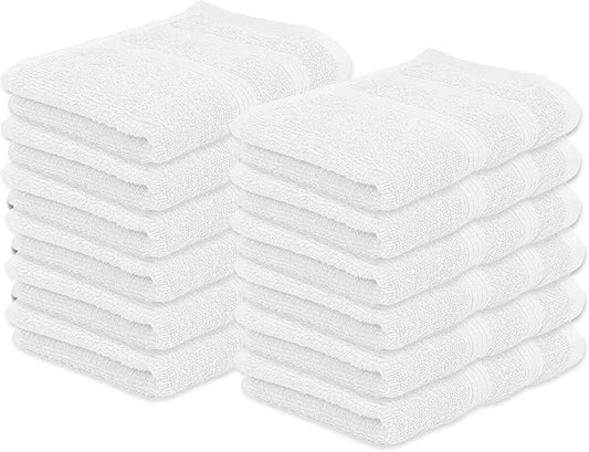 Kaufman - Premium Washcloth Set of 12 (13x13 Inches) 100% Cotton Ring Spun, Highly Absorbent, Durable and Ultra Soft Feel Wash Cloths Essential for Bathroom, Spa, Gym, and Face Towel (12PK)