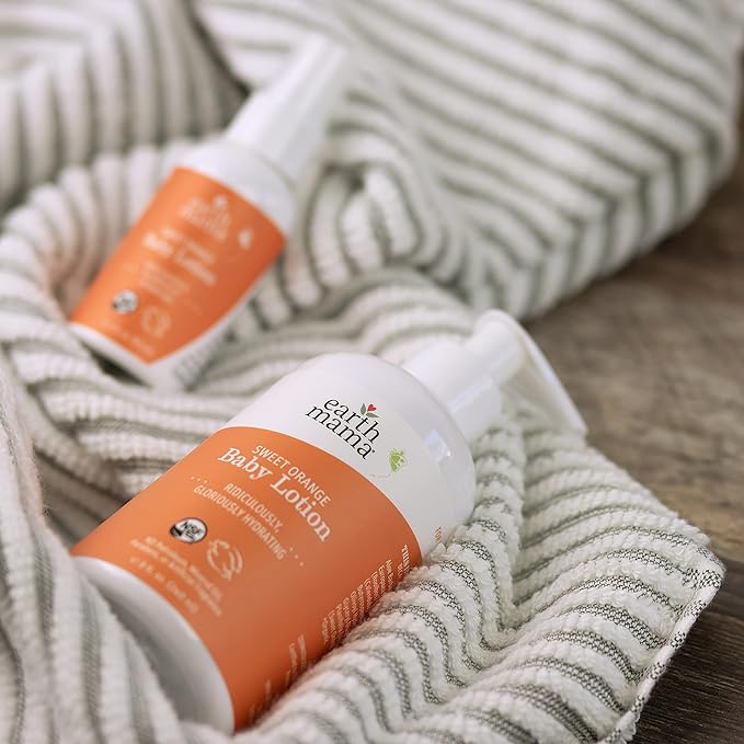 Earth Mama Sweet Orange Baby Lotion | Moisturizing Body Lotion for Dry Skin, Newborn Baby Lotion Sensitive Skin Care, Face Lotion for Babies & Kids with Shea Butter, Calendula & Aloe, 8 Fl Oz (2-Pack)