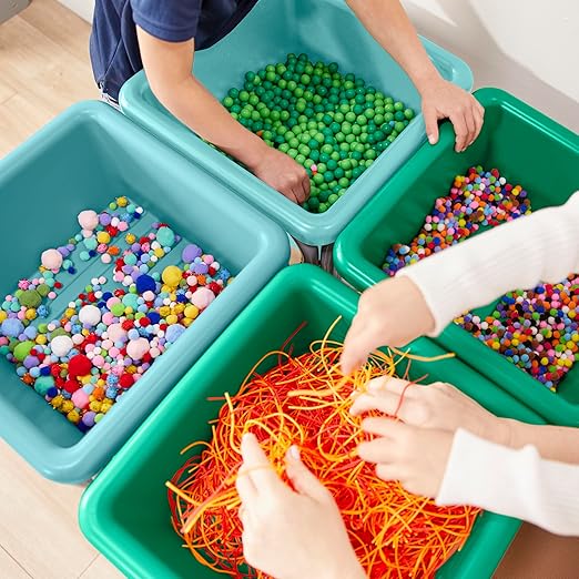 ECR4Kids 4-Station Sand and Water Adjustable Play Table, Sensory Bins, Seafoam/Emerald