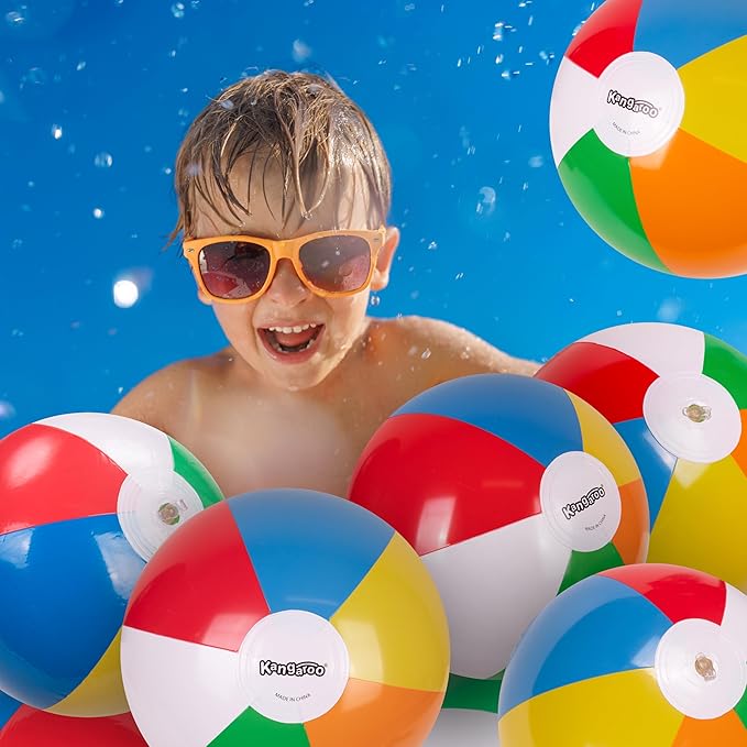 Kangaroo 12-Pack Inflatable Beach Balls Bulk for Kids & Adults I Inflatable Pool Party Favors Swimming Pool Toys I Kids Beach Toys for Beach Games