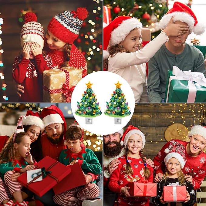 Brightown Ceramic Christmas Tree Night Light - 2 Pack Christmas Decorative Ceramic Tree with ON/Off Switch, Vintage Christmas Night Light for Bedroom Porch Holiday Decor