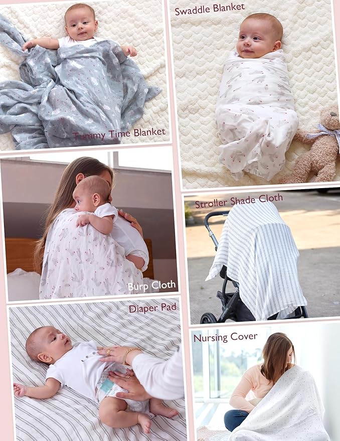 Momcozy Muslin Swaddle Blankets, Ultra Soft Neutral Baby Essentials Must Haves Registry Search, Breathable Large 47'' x 47'' Newborn Boys Girls Swaddle Receiving Blanket, Sugar Bowl Bunny