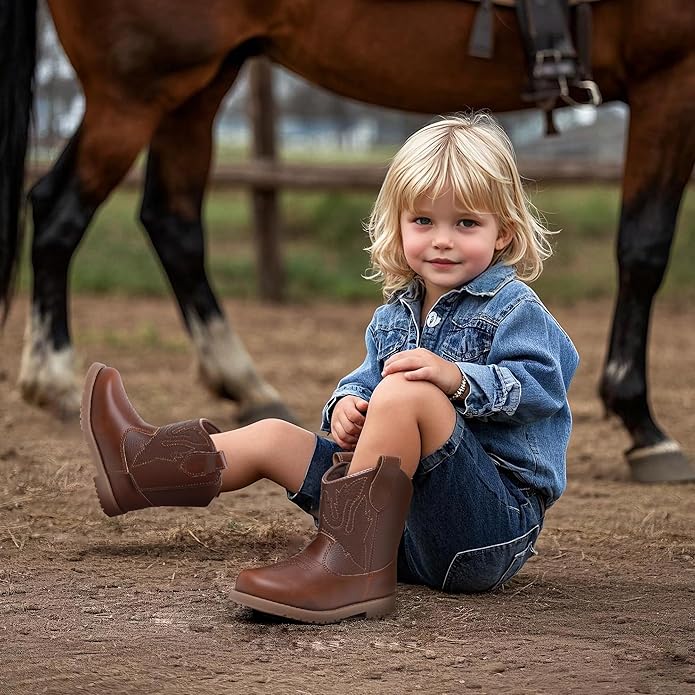 Blikcon Toddler Cowboy Boots for Boys Girls Baby Infant Cowgirl Boots Round Toe All Seasons 6-36 Months (Infant/Toddler)