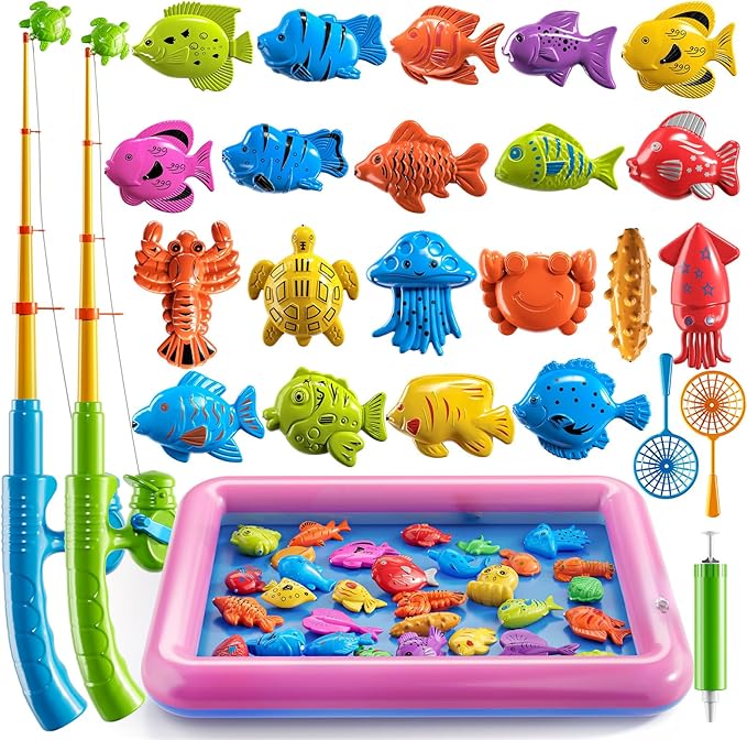TEMI Fishing Toy for Kids 3-8 Years Old, Bath Toy for Child, Magnetic Fishing Pole for Toddlers, Summer Water Toys for Boys and Girls, Outdoor and Indoor Toys, Gifts for Birthday and Holidays