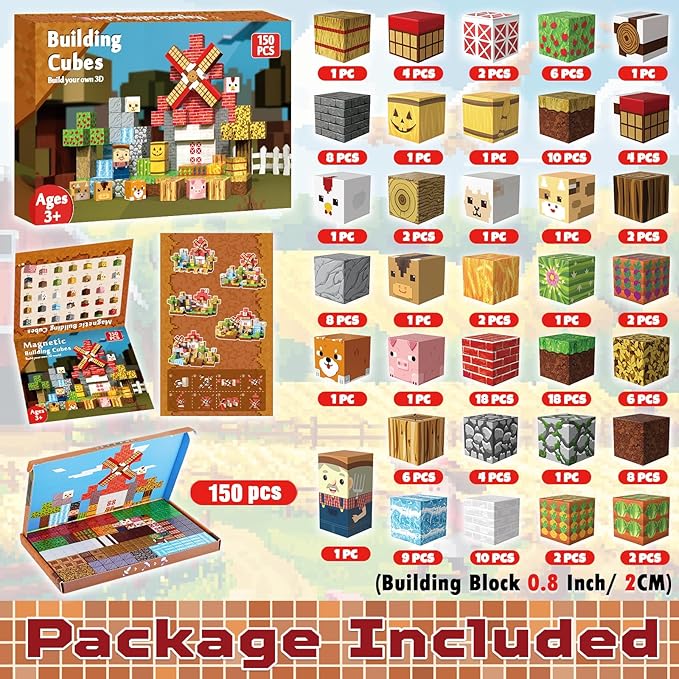 Magnetic Blocks - 150 PCS Build Magnetic Farm Animal Homes - Magnetics Toys for Montessori Toddler Christmas Birthday Gifts - STEM Sensory Toys for 3 4 5 6 7 8 9 10 Year Old Boys & Girls