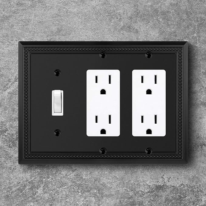 Henne Bery Sunken Pearls Heavy Duty Decorative Wall Plate Switch Plate Outlet Cover (Single Toggle/Double Decorator, Matte Black)