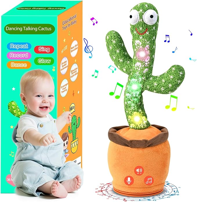 Talking Cactus Toys for Baby,Dancing Singing Cactus Mimicking Toy Gifts for Infant Kids Boys Girls Easter Basket Stuffers with 120 English Songs,Adjustable Volume,Recording Repeating,Green