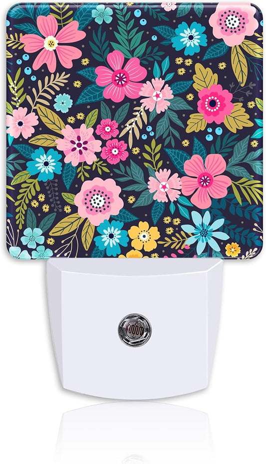 Bright Colorful Flowers and Leaves Night Light Plug Wall,Pink Yellow Blue Flower LED Night Lights with Dusk to Dawn Light Sensor for Women Girls Boys Room Decor,Hallway,Kitchen,Bathroom,Nursery,Stairs