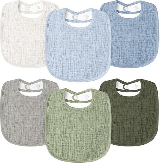 Susurration Muslin Baby Drool Bibs 6Pack Soft Square Adjustable Baby Bandana Bibs for Unisex Girls & Boys