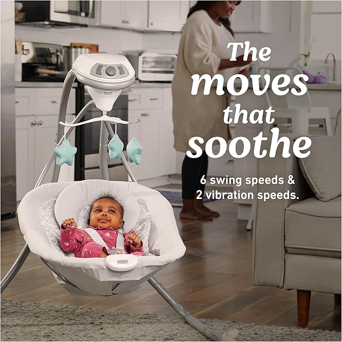 Graco Simple Sway Baby Swing, Side‑to‑Side Motion, Infant Swing with 6 Speeds, Vibration, Ivy
