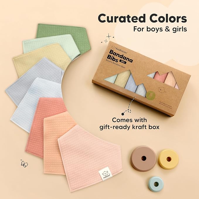 KeaBabies 8-Pack Bandana Bibs for Baby Girls, Boys - Organic Cotton Baby Bibs for Drooling & Teething Newborn, Toddler, Infant 0-36 months, Extra Soft, Absorbent Cloth with Snaps (Dew/Quin)