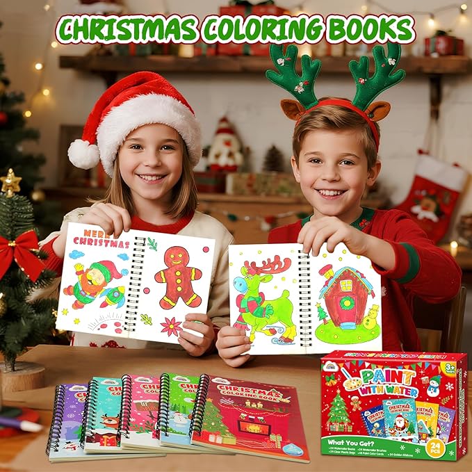 ZMLM 24 Water Coloring Books for Kids Party Favors - Bulk Mini Coloring Books for Kids Ages 4-8,Small Birthday Goodie Bag Stuffers School Teacher Return Gift Art Crafts Classroom Prizes (Christmas)