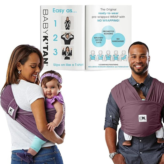 Original Baby K'tan Baby Carrier: #1 Easy Pre-Wrapped, Soft, Slip-On, No Rings, No Buckles | 5 in 1 Baby Sling Gift | The Best Hands Free Infant Wrap | Eggplant | X-Large