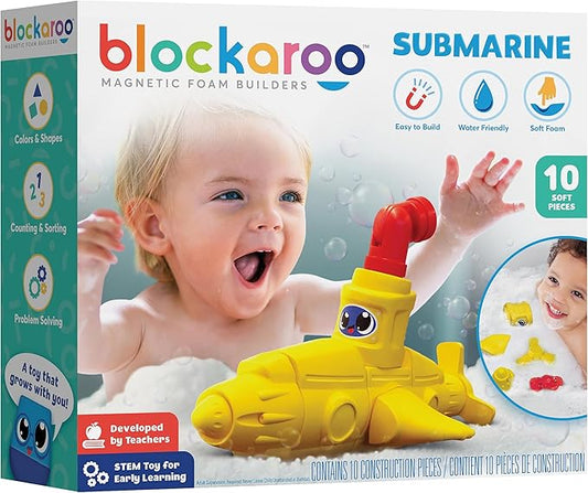 Blockaroo Magnetic Foam Building Blocks - 10-Piece Submarine, Bath Toys for Toddlers, Preschool Toys, Bathtub Toys, Sensory Toys, Blocks for Toddlers 3-5, Engineering Toys for Kids 3-5, Bath Blocks