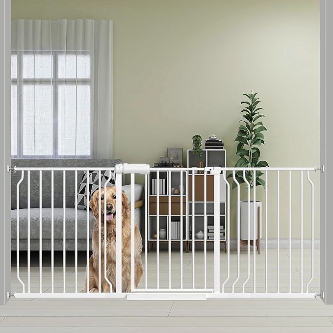 Extra Wide Baby Gates for Doorways 62.20"-71.65" Extra Wide Baby Gate Dog gate Pressure Mounted No Drilling with Walk-Through, Auto-Close & Dual-Direction Swing for Large Wide Opening White